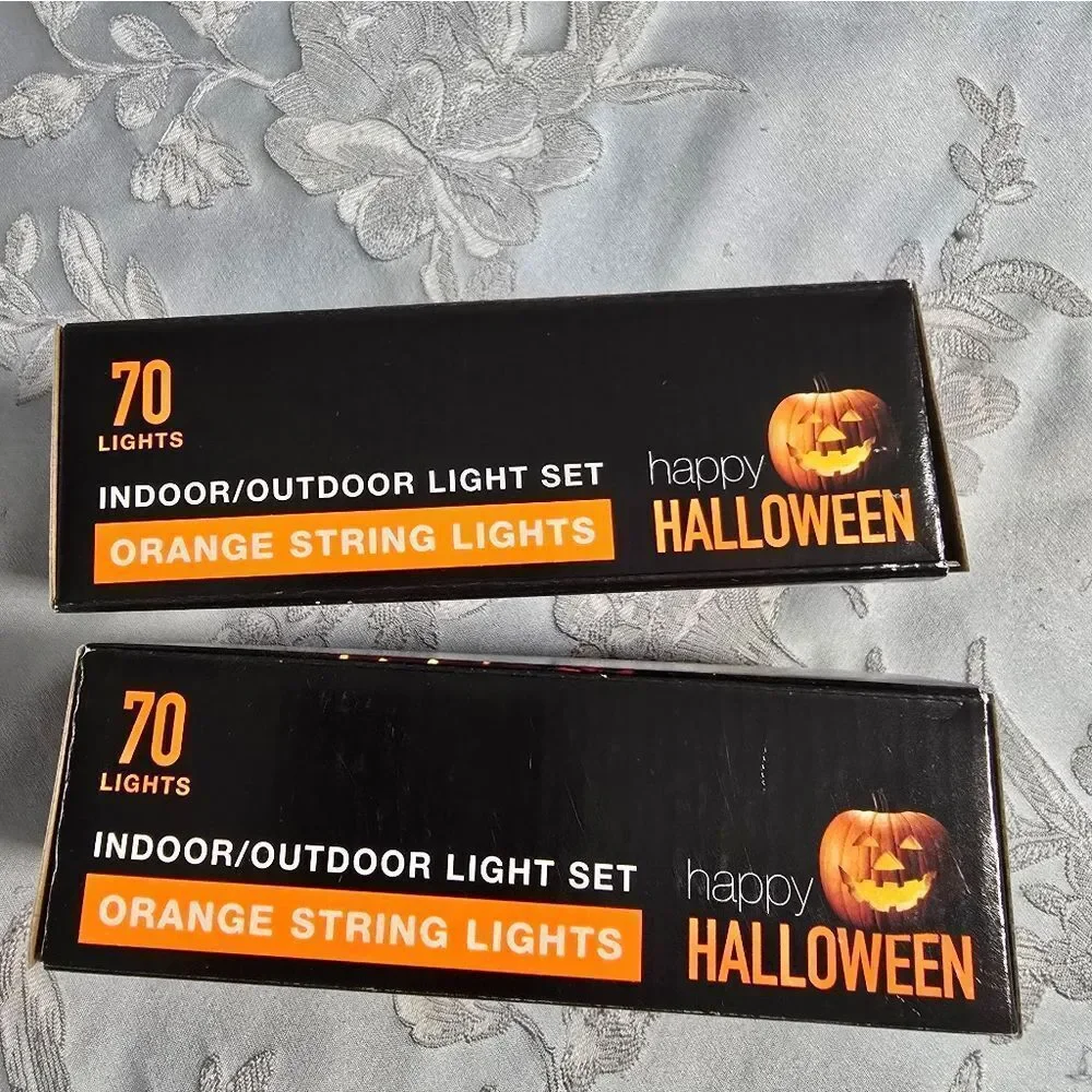 Bundle of 2 Halloween Orange String Lights 140 Lights Total Indoor/Outdoor New